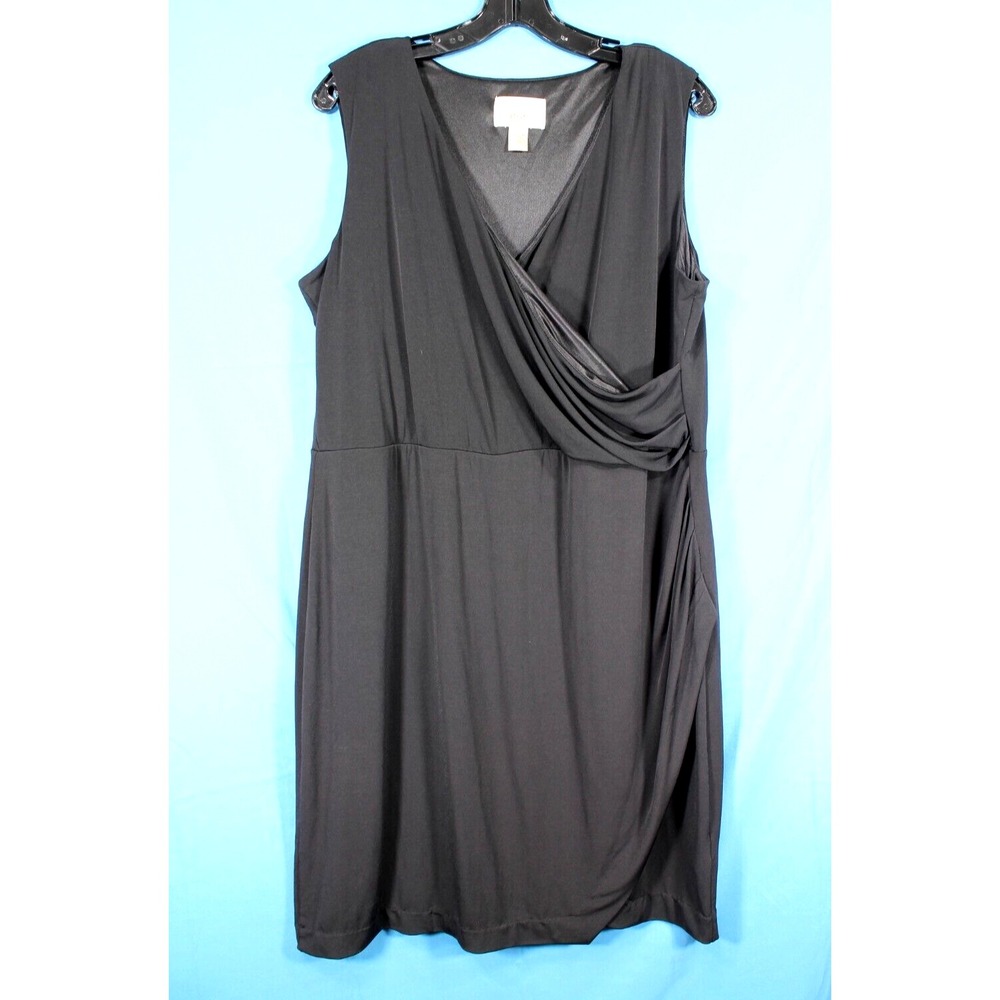 SIMPLY EMMA Black STRETCH KNIT Draped SURPLICE Shift LBD COCKTAIL DRESS Sz 2X